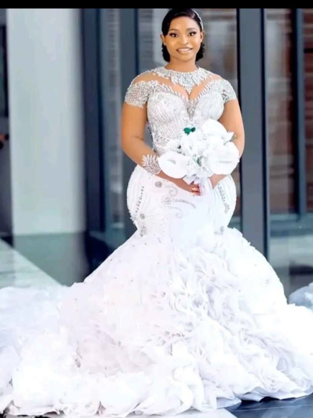 Elegant White Beaded Mermaid Wedding Dress